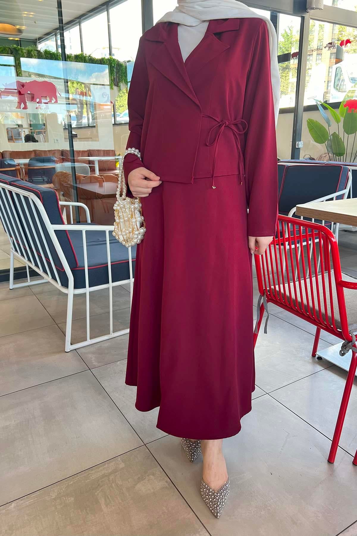 Yandan Bağlamalı Etekli Takım Bordo