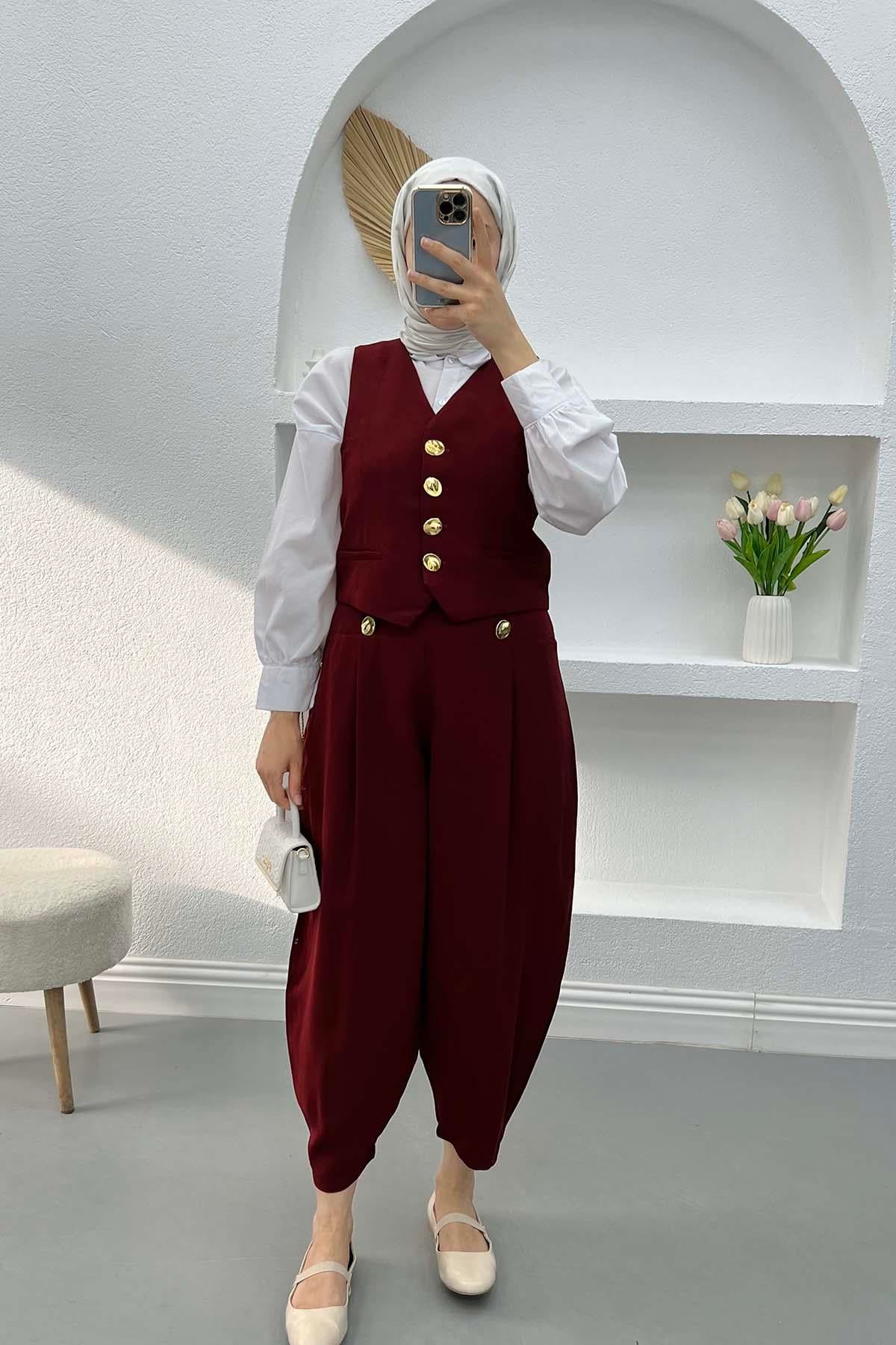 Yelek Pantolon Takım Bordo