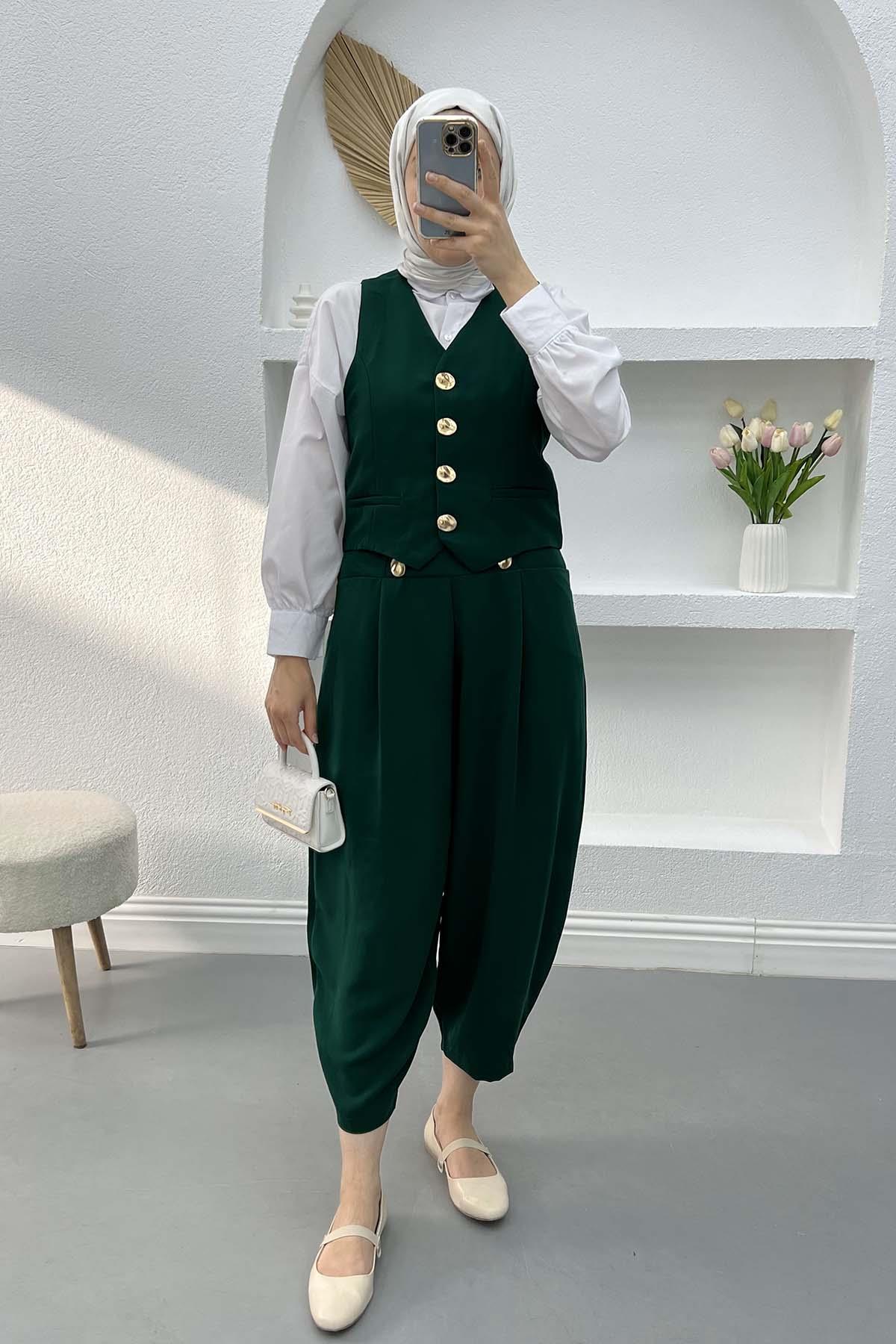 Yelek Pantolon Takım Zümrüt Yeşili