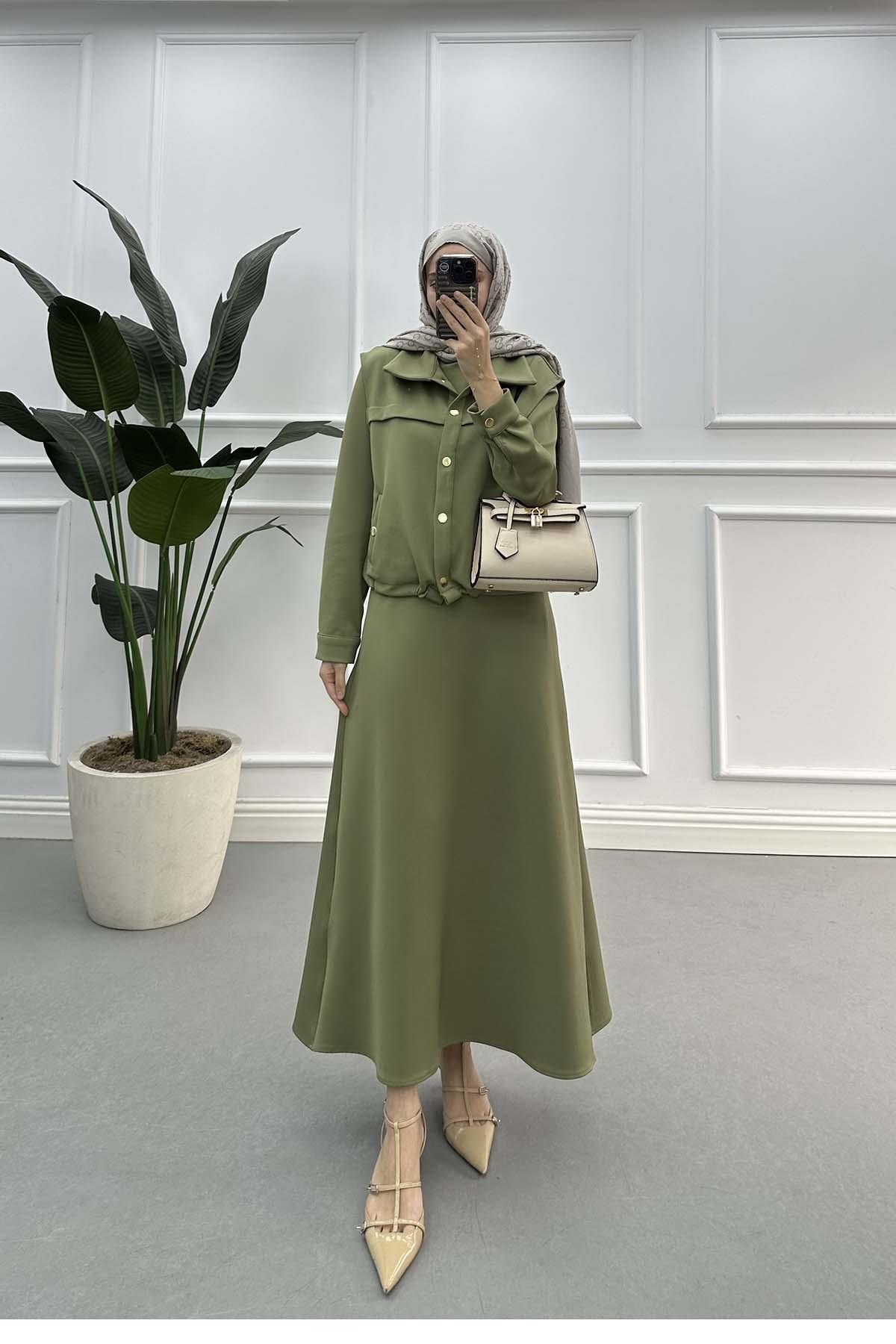 Yelekli Scuba Elbise Takım Yeşil