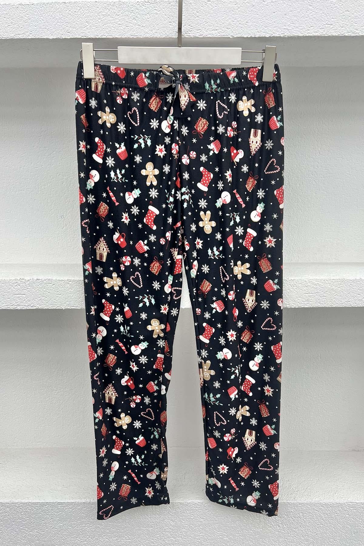 Yılbaşı Desenli Pijama Altı Siyah