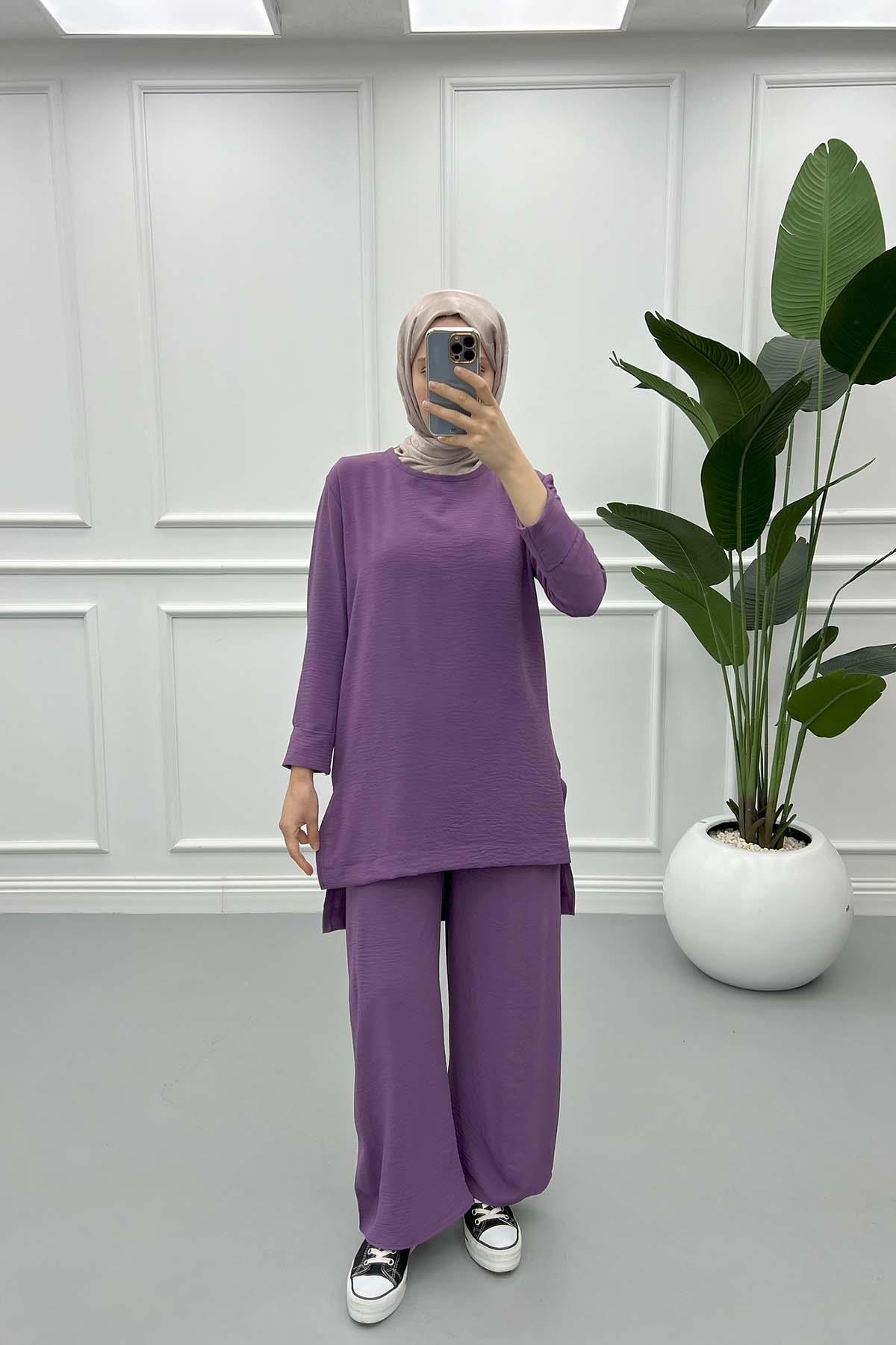 Yırtmaçlı Tunik Takım Mor