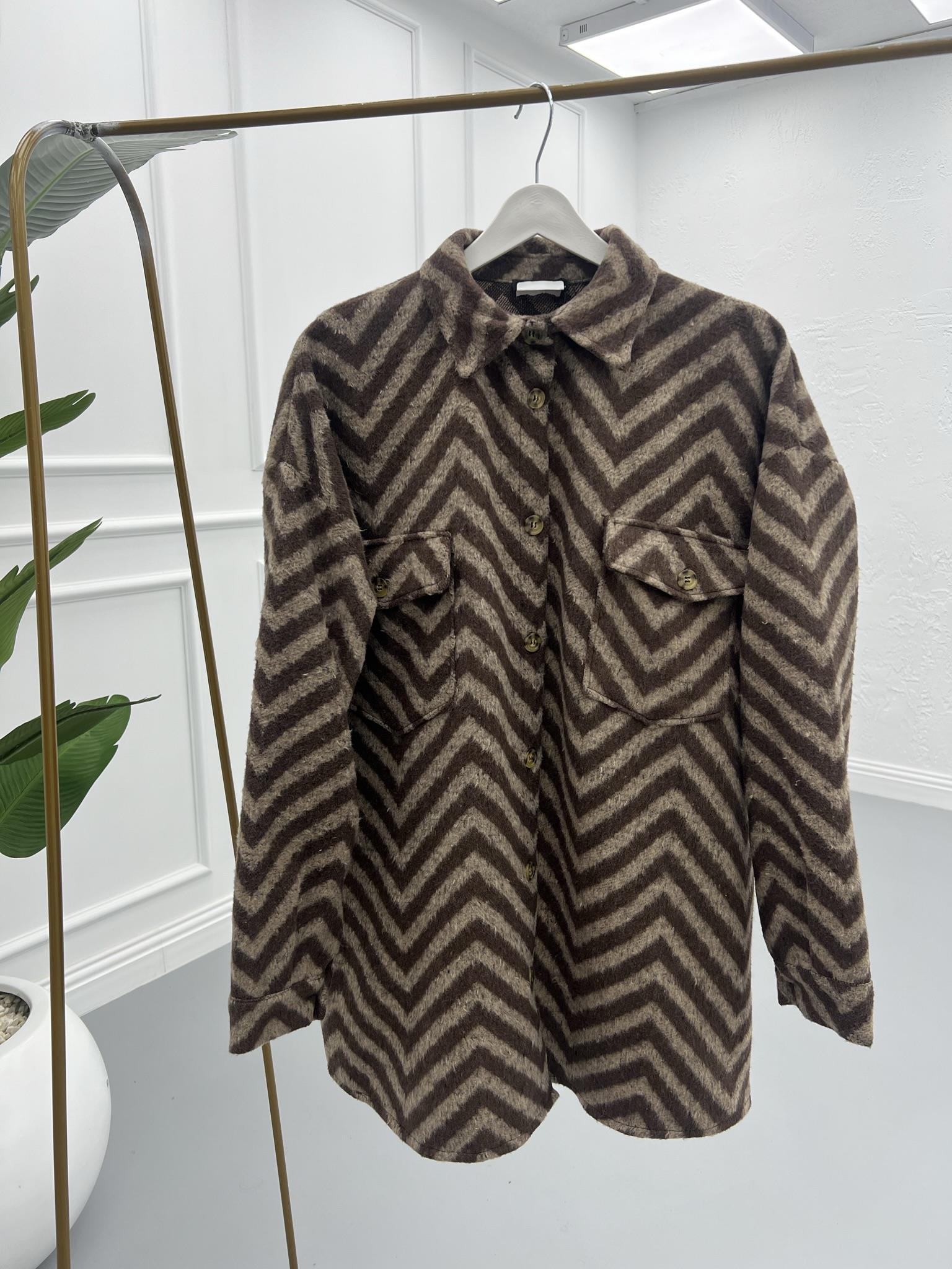Zebra Desen Kaşe Gömlek Kahve