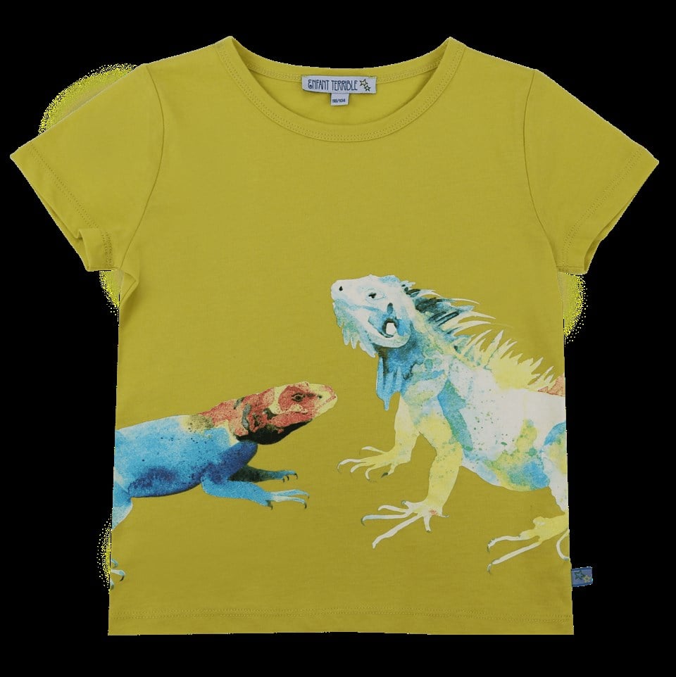 Enfant Terrible Bukalemun Desenli Kısa Kollu Lime Çocuk T-shirt