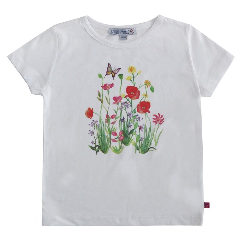 Enfant Terrible Çiçek Desenli Kısa Kollu Beyaz Çocuk T-shirt