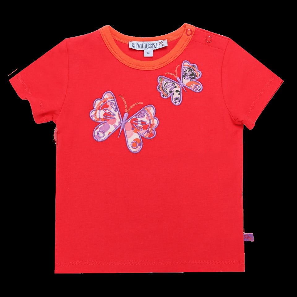 Enfant Terrible Kelebek Desenli Kısa Kollu Kırmızı Bebek T-shirt