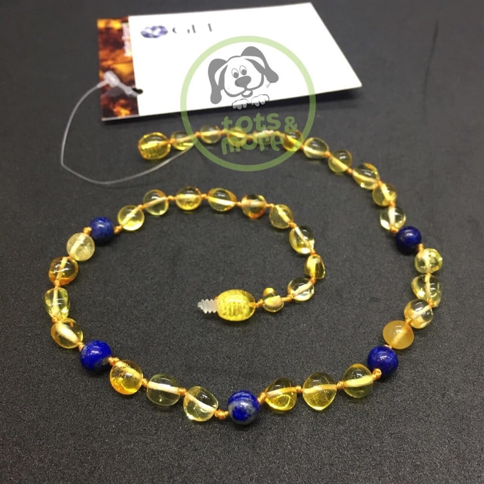 Lapis ve Antik Limon Rengi Kehribar Bebek Kolyesi + Bebek Uyku Şapkası Hediye