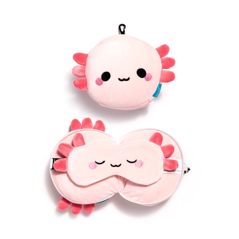 Relaxeazzz Maddie The Axoloty Travel Pillow & Eye Mask