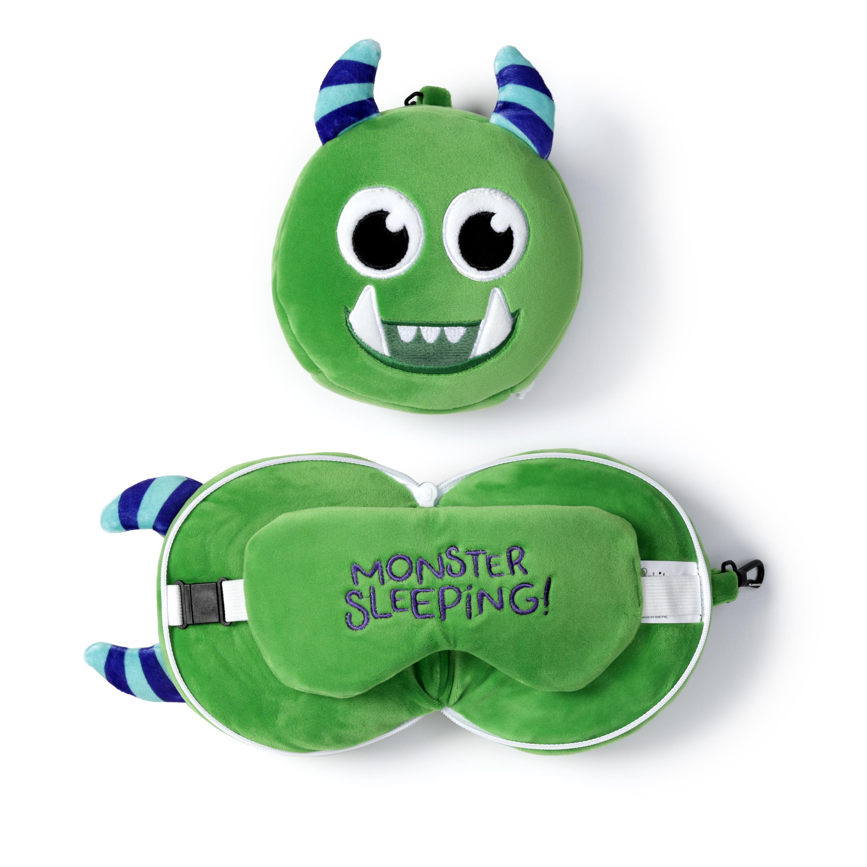 Relaxeazzz Seyahat Yastığı ve Göz Maskesi-Green Monstarz Monster Plush
