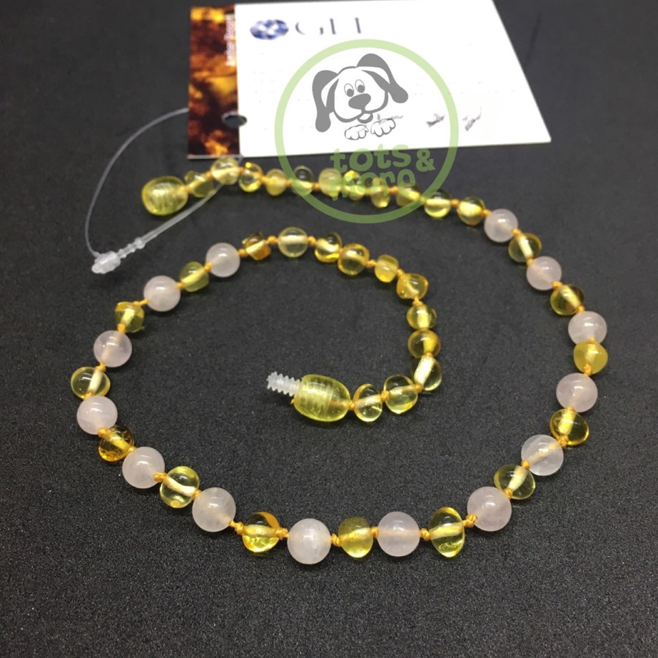 Rose Quartz ve Limon Rengi Kehribar Bebek Kolyesi