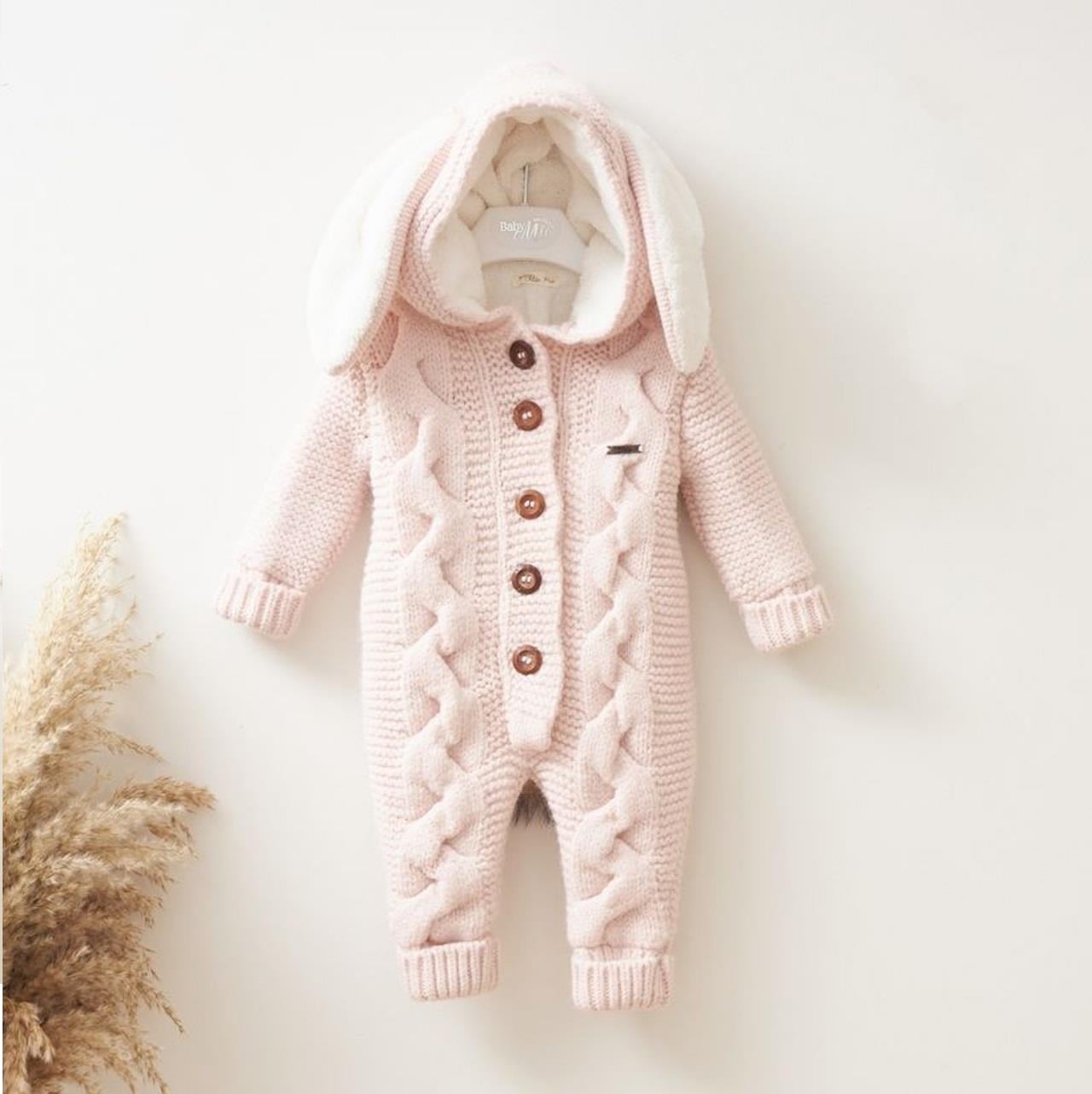 Babymio Tavşan Triko Tulum-Pembe