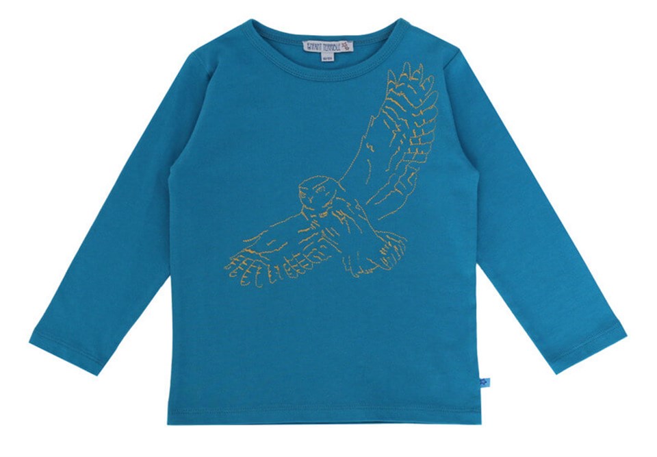Enfant Terrible Baykuş İşlemeli Uzun Kollu Mavi Çocuk T-shirt