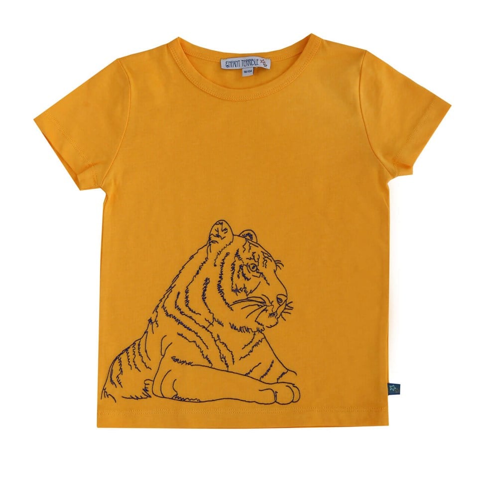 Enfant Terrible Kaplan İşlemeli Kısa Kollu Koyu Sarı Çocuk T-shirt