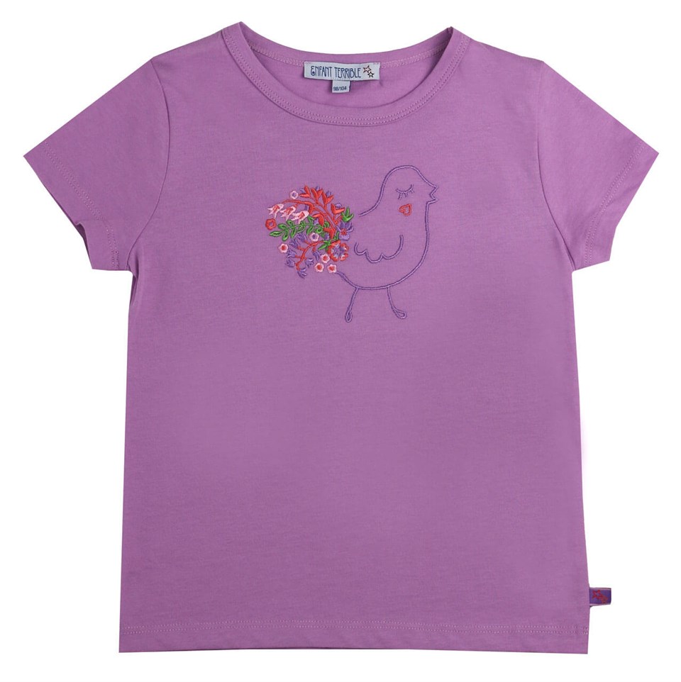 Enfant Terrible Kuş İşlemeli Kısa Kollu Mor T-shirt