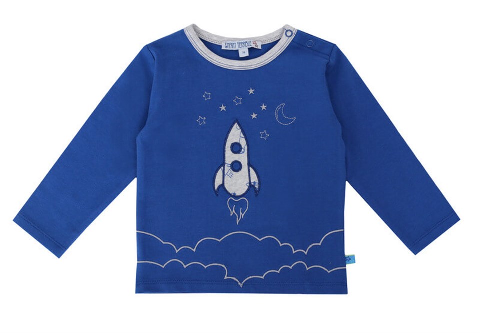Enfant Terrible Roket Desenli Uzun Kollu Mavi Bebek T-shirt