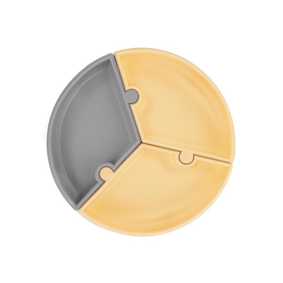 OiOi Puzzle Vakum Tabanlı Silikon Tabak Sarı/Gri