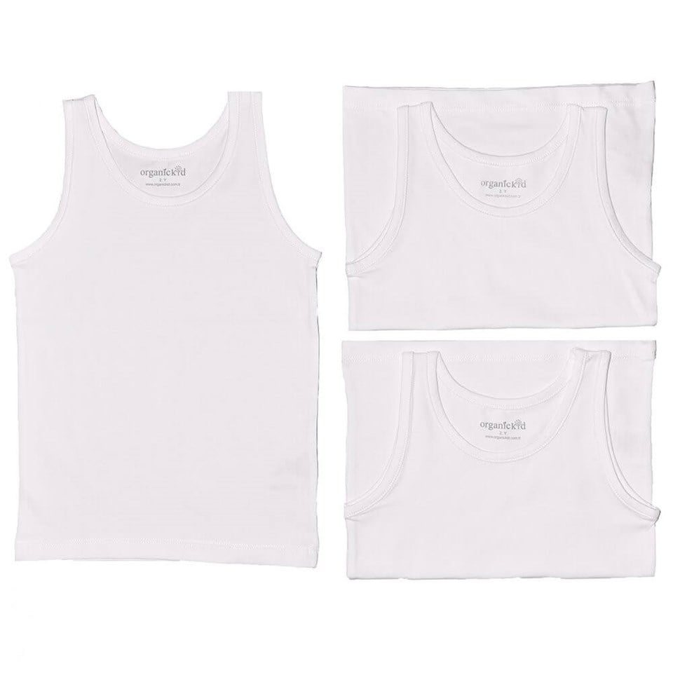 Organickid Organik Pamuk 3'lü Çocuk Atlet Set-Beyaz
