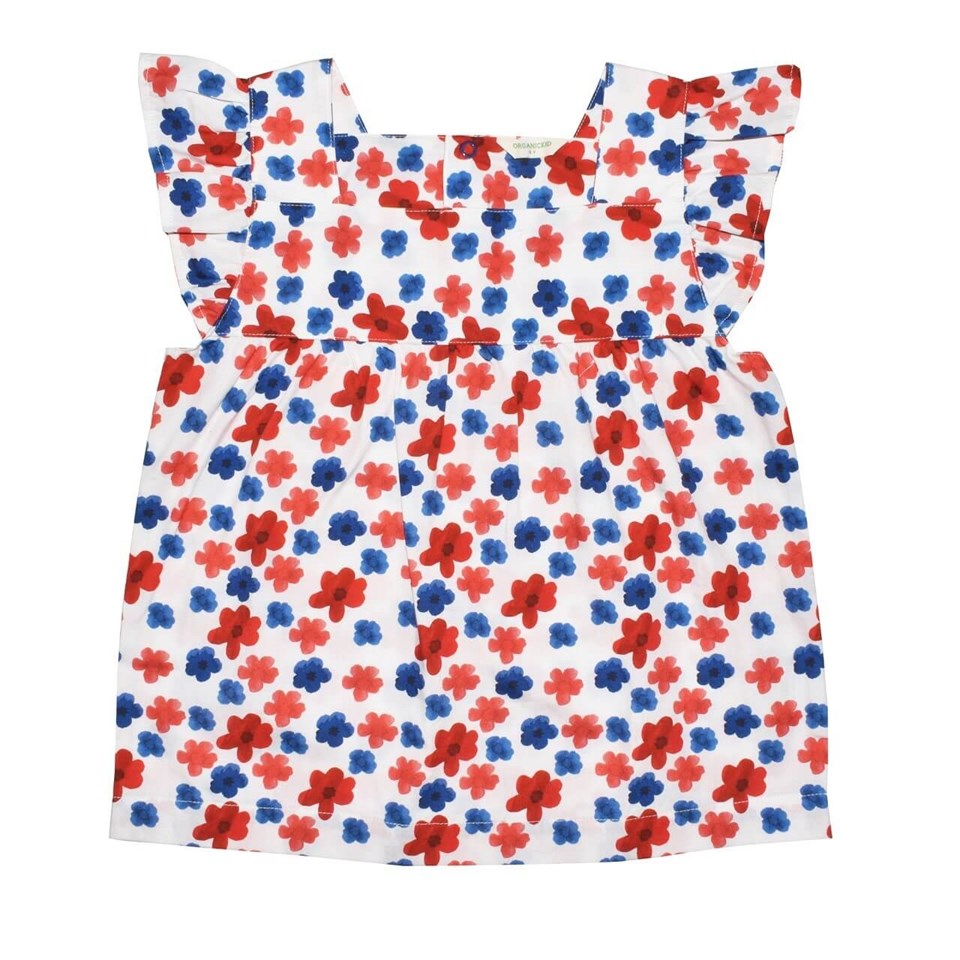 Organik Pamuk Flowers Çocuk Fırfırlı Bluz