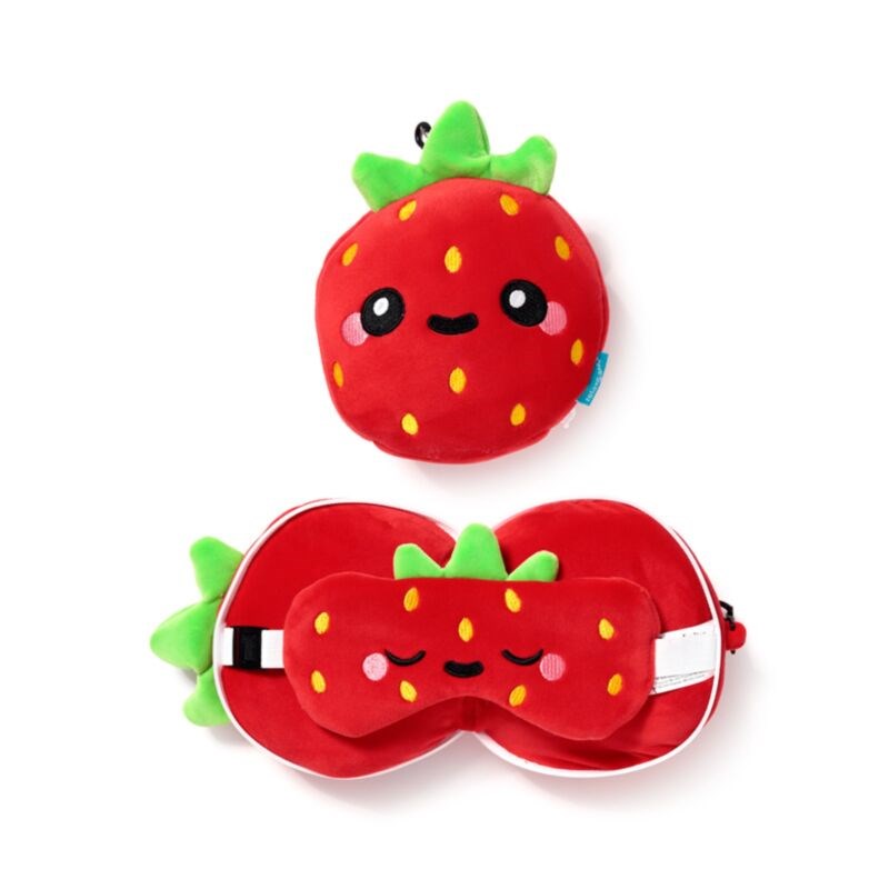 Relaxeazzz Elidi The Strawberry Foodiemals Plush Travel Pillow & Eye Mask