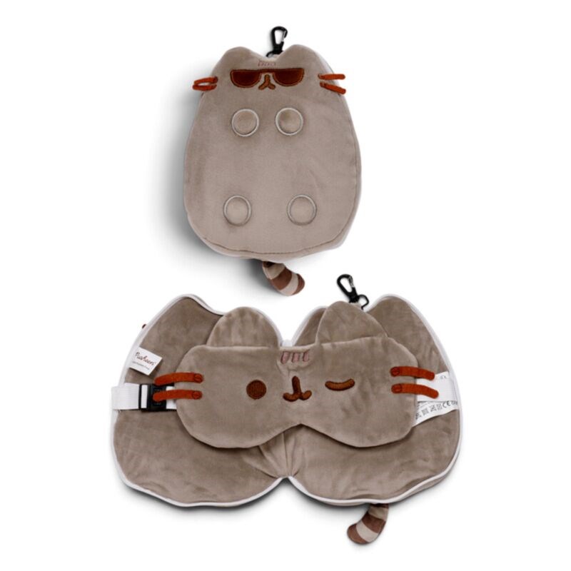 Relaxeazzz Pusheen Cat With Sunglasses Shaped Plush Travel Pillow & Eye Mask