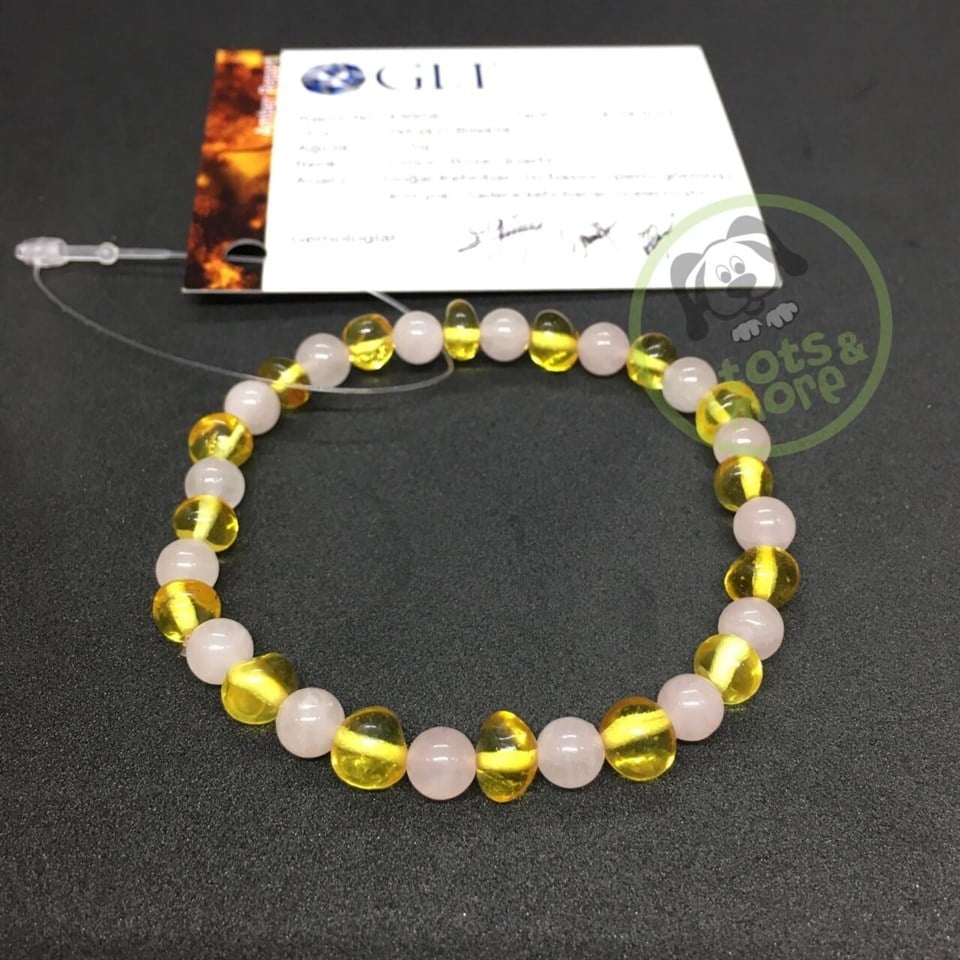 Rose Quartz ve Limon Rengi Kehribar Yetişkin Bileklik