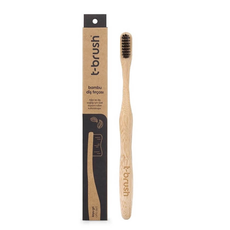 T-brush bambu diş fırçası-koyu gri (orta sert)