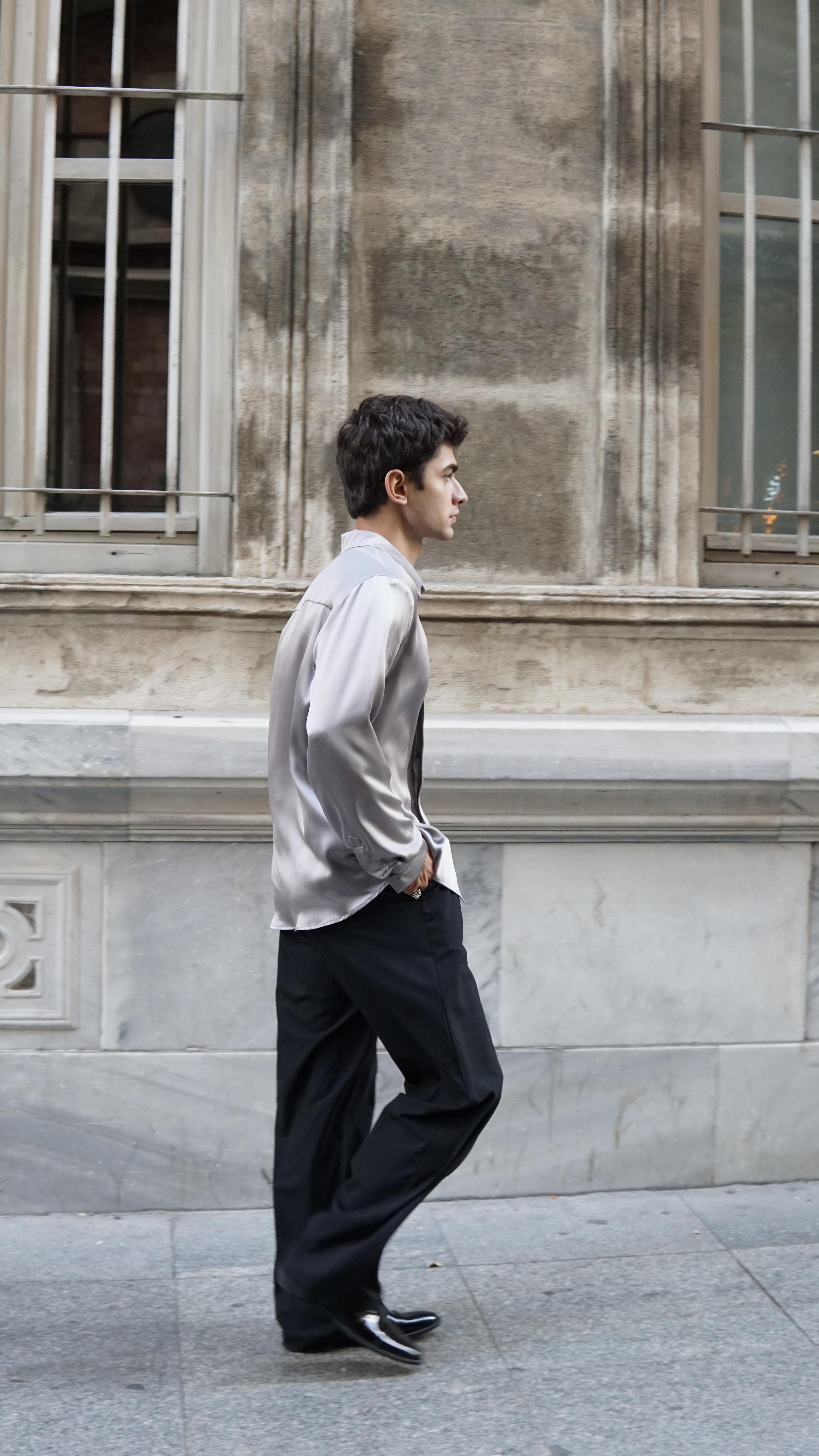 Gri İpek Saten Gömlek