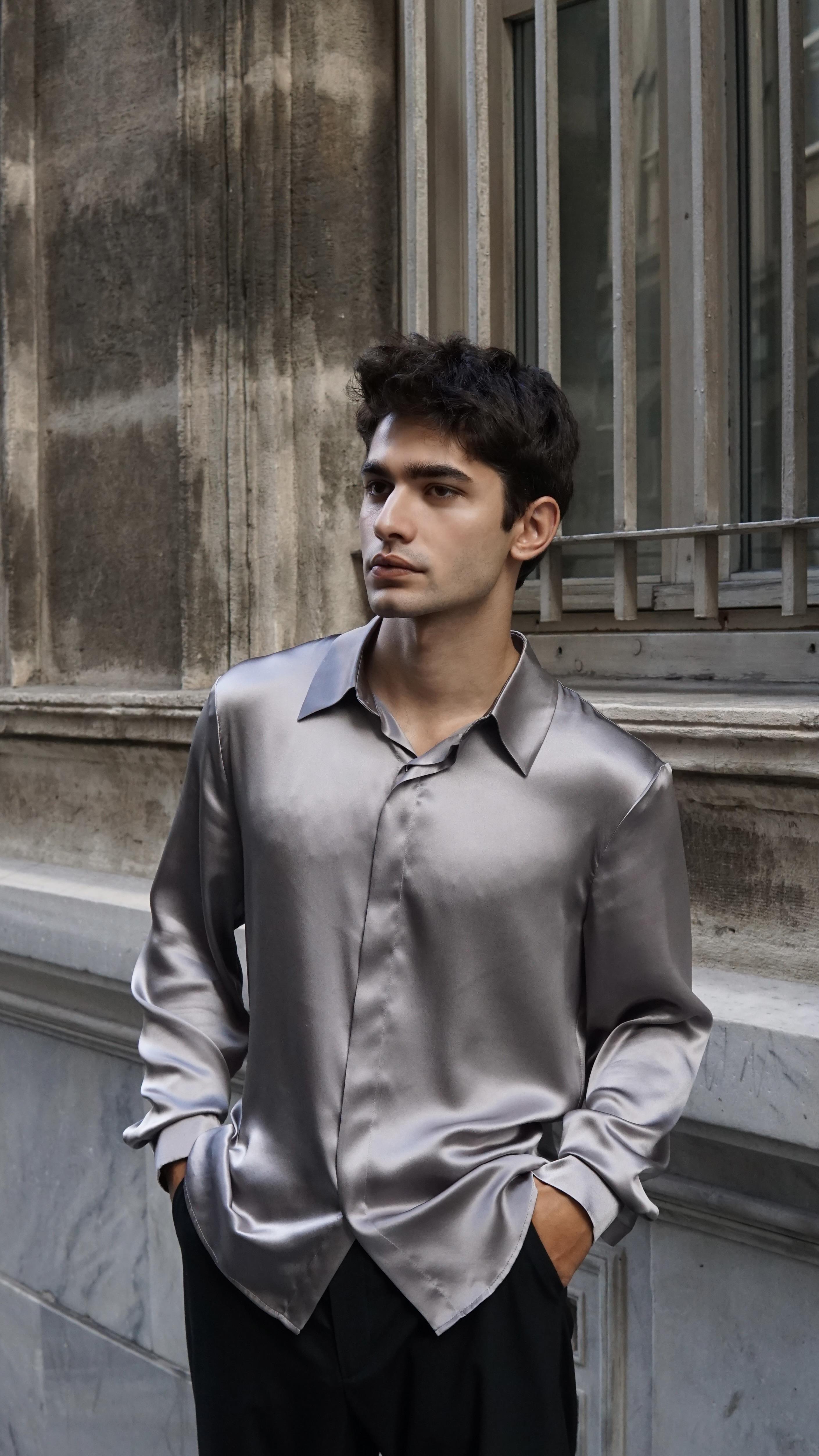 Gri İpek Saten Gömlek