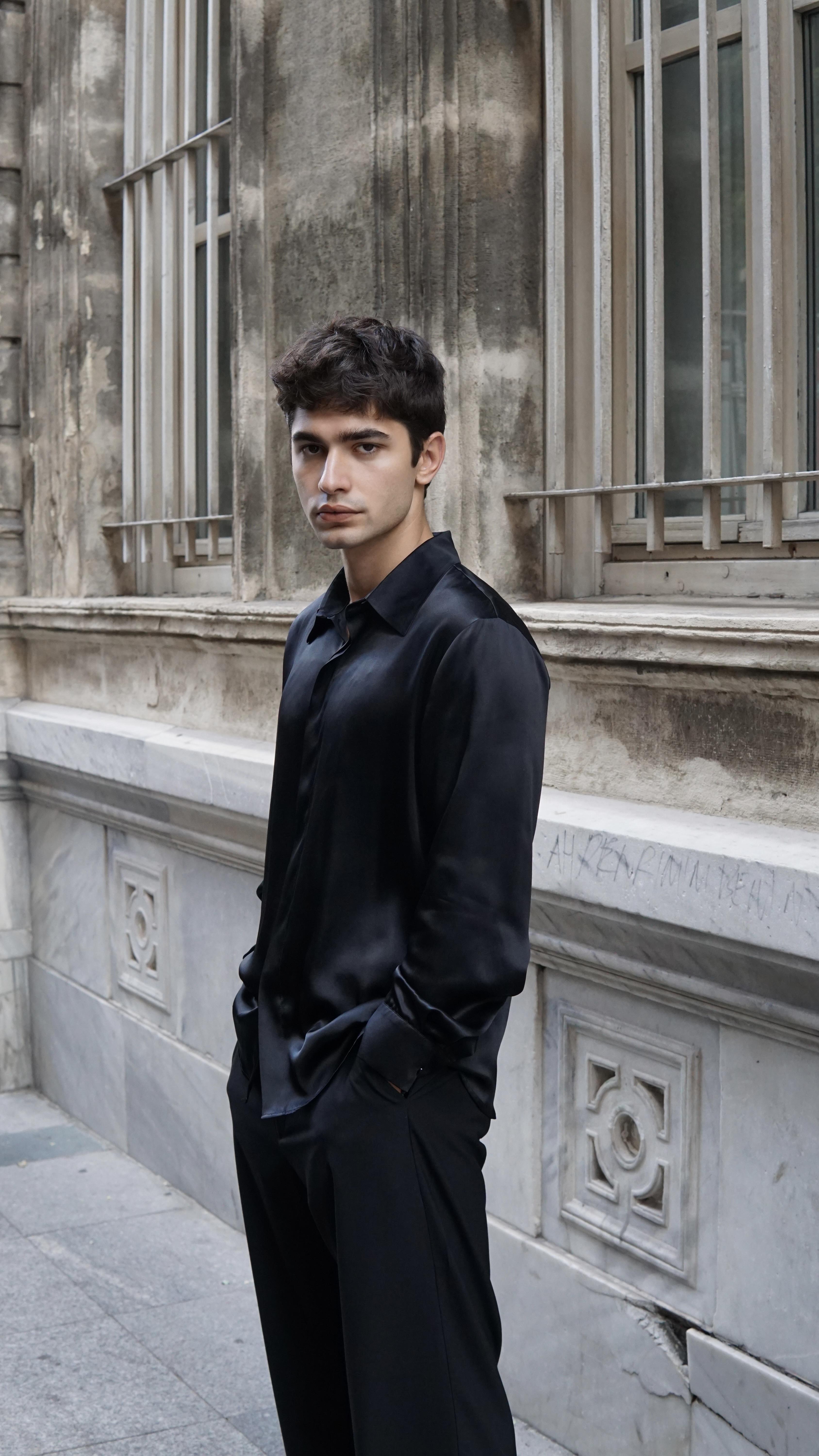 Siyah İpek Saten Gömlek