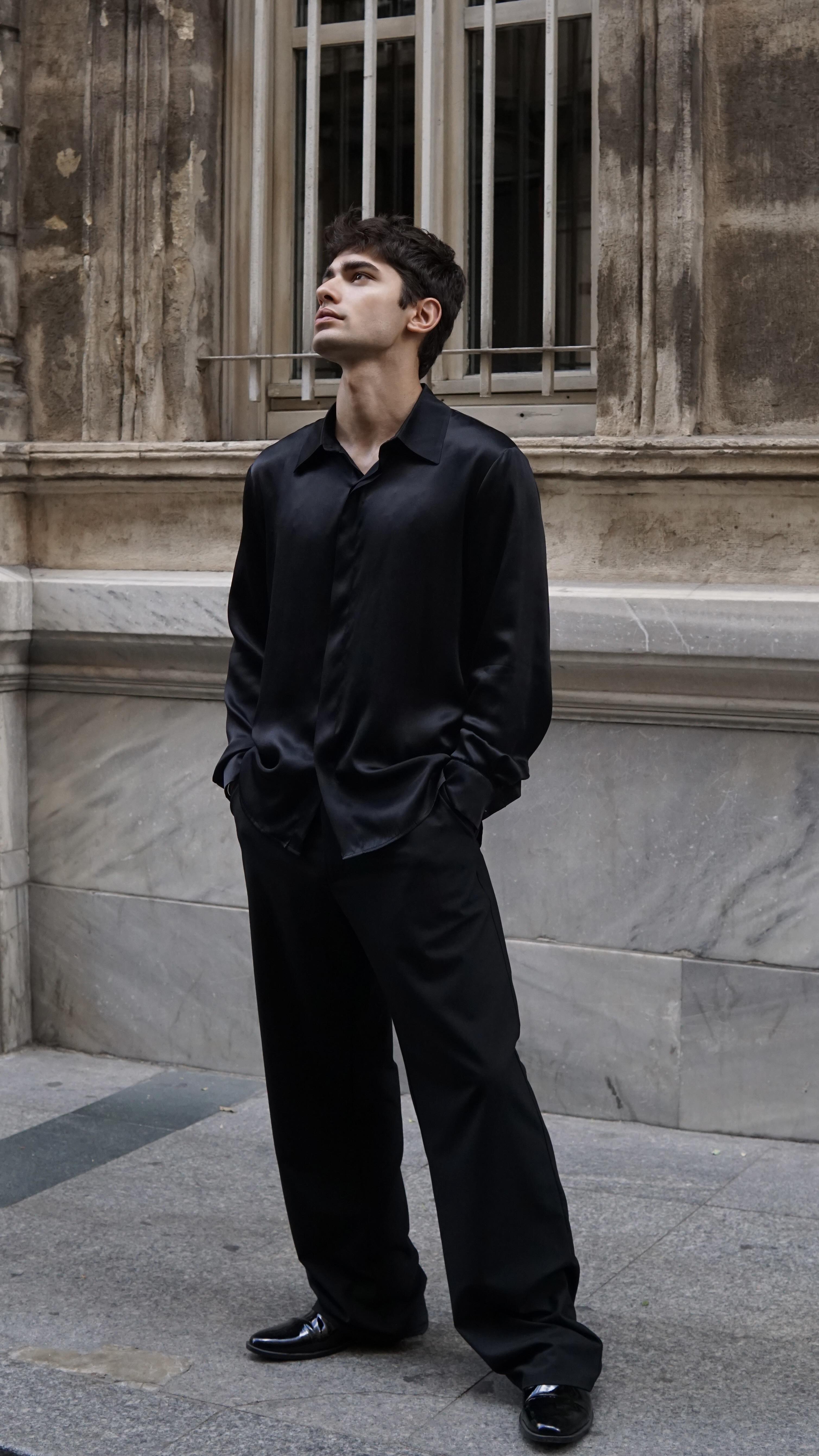 Siyah İpek Saten Gömlek