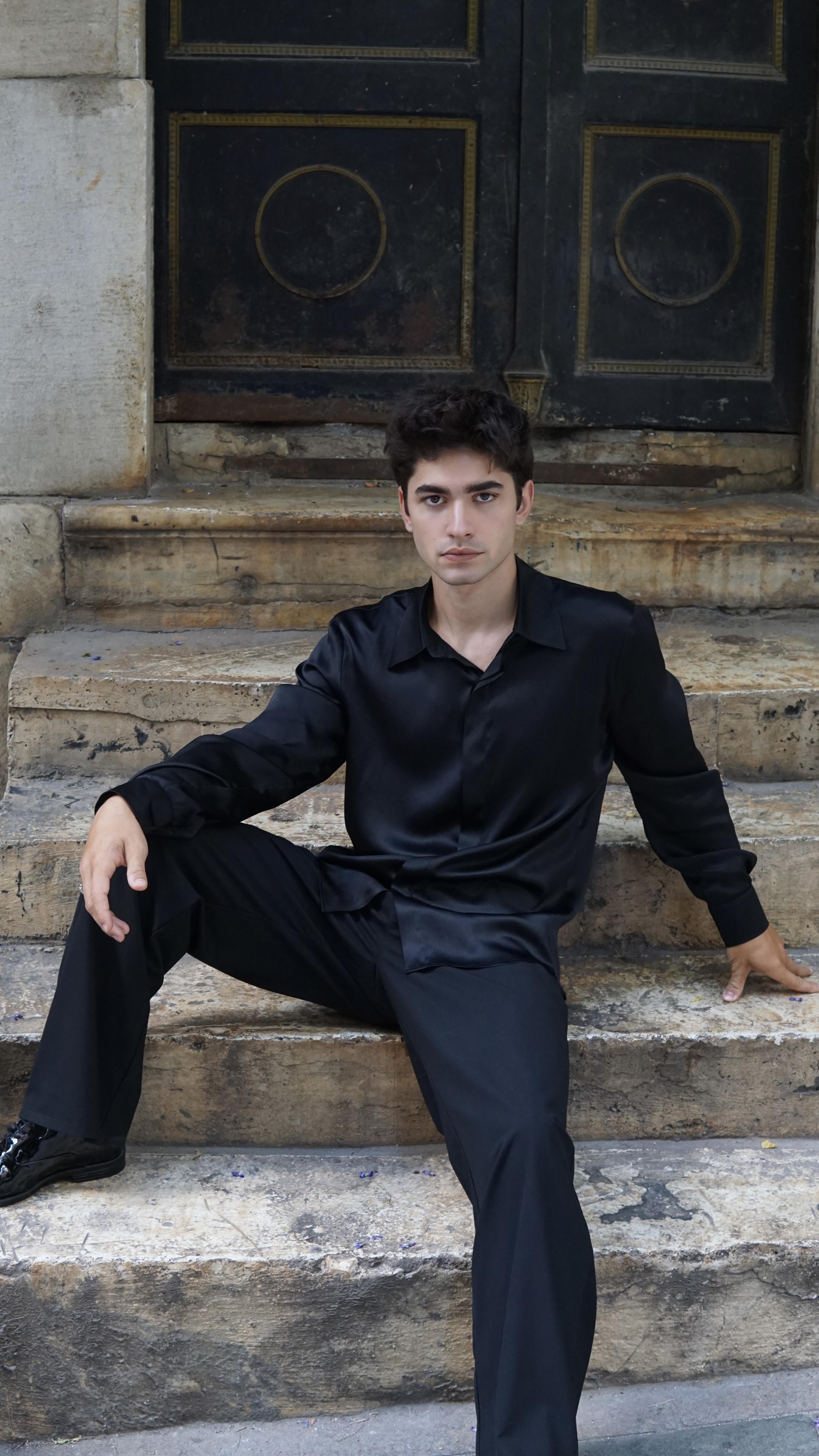 Siyah İpek Saten Gömlek