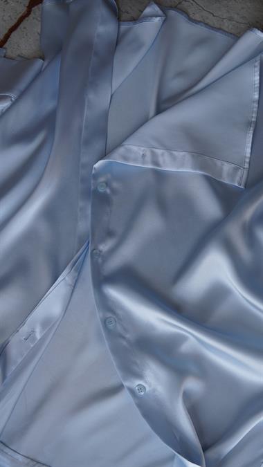 Bebe Mavisi İpek Saten Gömlek