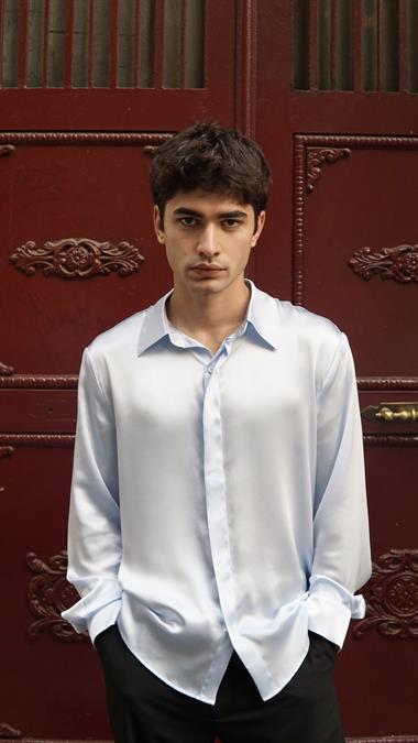 Bebe Mavisi İpek Saten Gömlek