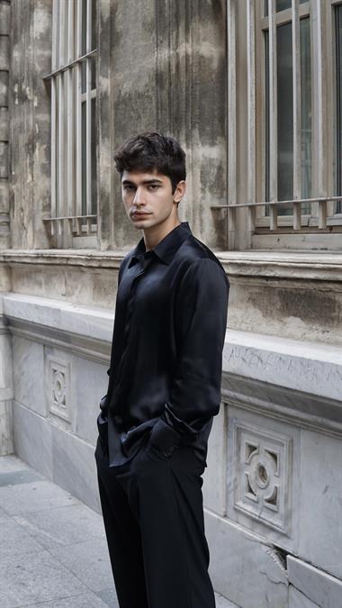 Siyah İpek Saten Gömlek