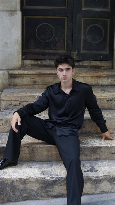 Siyah İpek Saten Gömlek