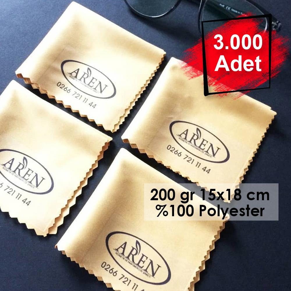 3000 Adet Dijital Köşe Baskılı Mikrofiber Gözlük Temizleme Bezi 200 gr 15x18 cm %100 Polyester