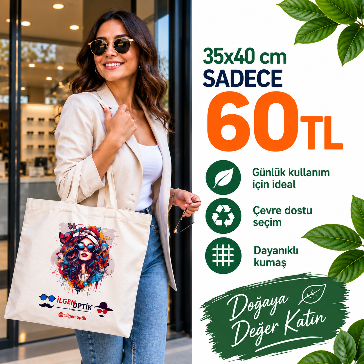 Doğa Dostu Düz Ham Bez Çanta 35X40 cm - Logonuza ve Markanıza Özel Baskılı