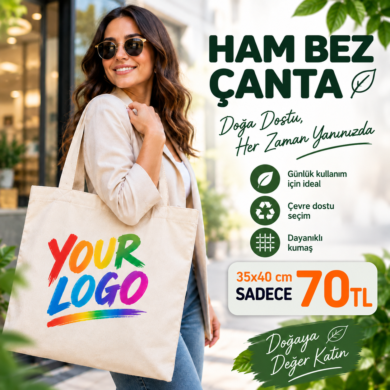 Doğa Dostu Düz Ham Bez Çanta 35X40 cm - Logonuza ve Markanıza Özel Baskılı