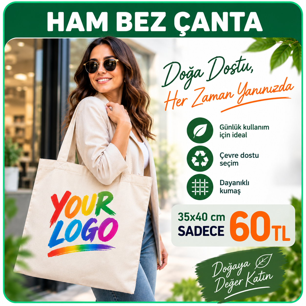 Doğa Dostu Düz Ham Bez Çanta 35X40 cm - Logonuza ve Markanıza Özel Baskılı