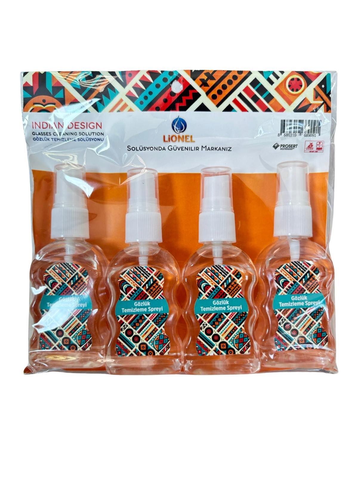 INDIAN DESIGN 4'LÜ 50 ML GÖZLÜK TEMİZLEME SOLÜSYONU SPREYİ