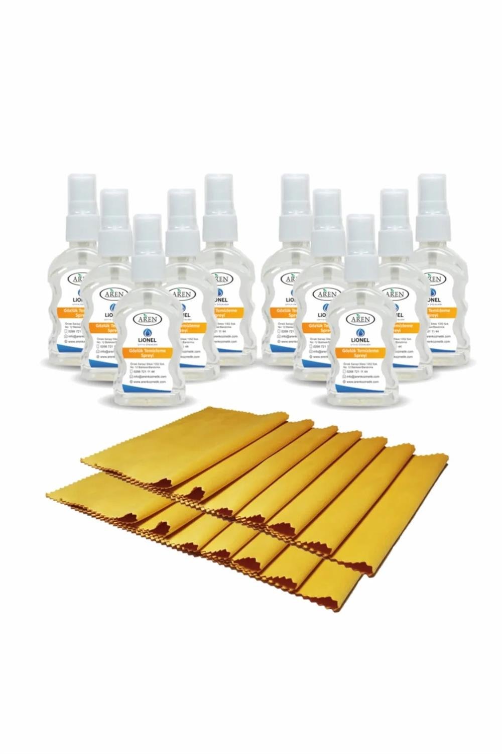 Lionel 10 Adet Microfiber Bez Ve 10 Adet Gözlük Temizleme Solüsyonu - Sarı