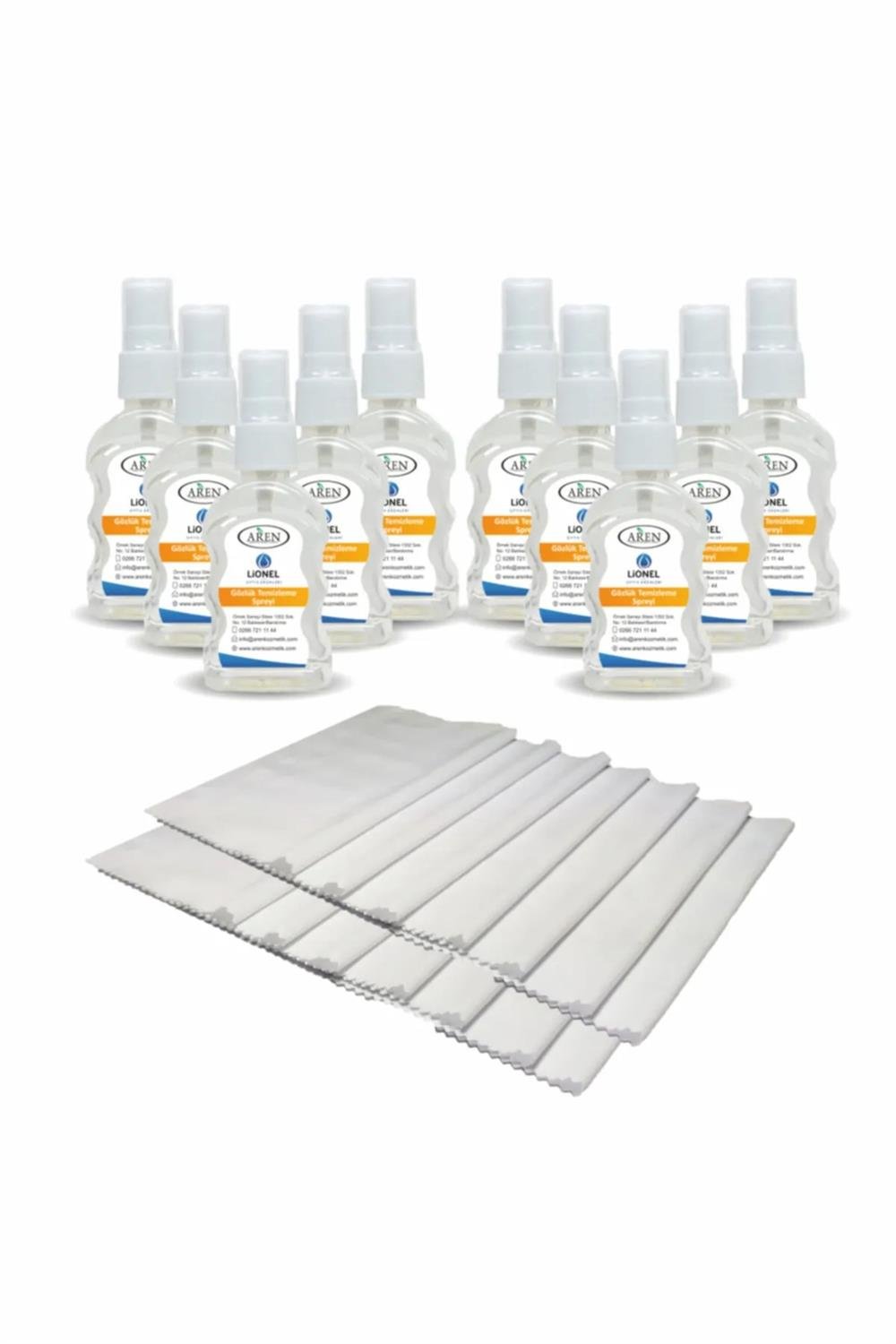 Lionel Gözlük Temizleme Solüsyonu 10 Adet Ve 10 Adet Microfiber Bez - Beyaz