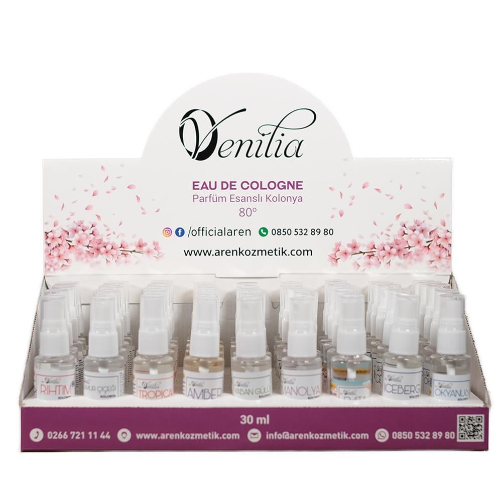 Parfüm Esanslı 30 ML Cep Boy Standlı Kolonya 45 Adet