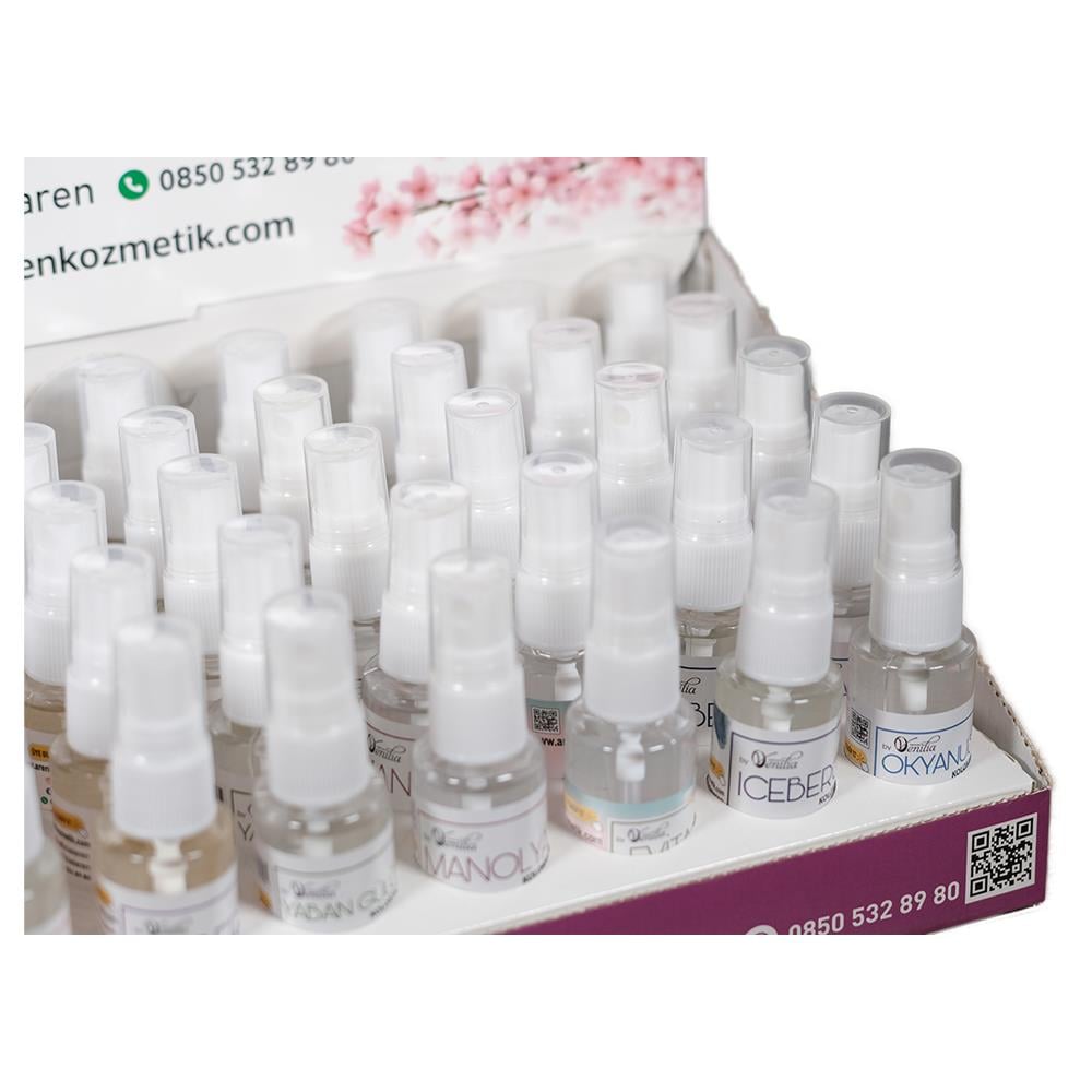 Parfüm Esanslı 30 ML Cep Boy Standlı Kolonya 45 Adet