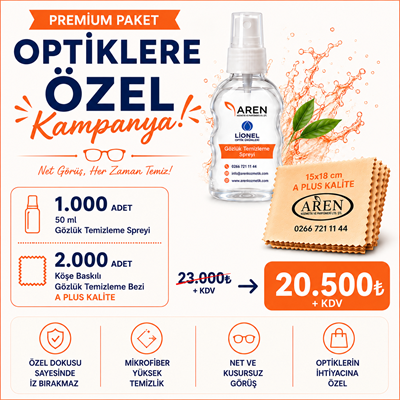 1000 ADET GÖZLÜK TEMİZLEME SPREYİ 2000 ADET BASKILI GÖZLÜK TEMİZLEME BEZİ
