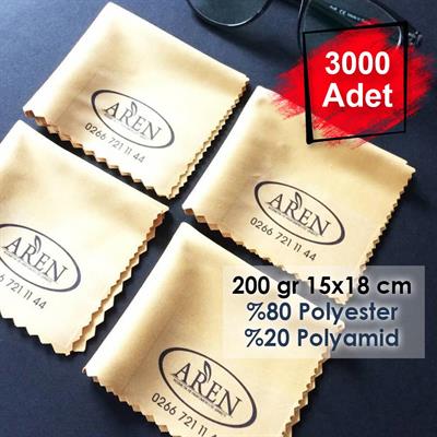 5000 Adet Dijital Köşe Baskılı Mikrofiber Gözlük Temizleme Bezi, 200 gr %80 Polyester %20 Polyamid 15x18 cm
