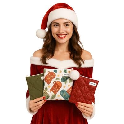 Christmas 3lü Set, Yeniyıl, Yılbaşı, Christmas Tasarımlı, Yeşil ve Bordo 3lü Fermuarlı Gözlük Çantası