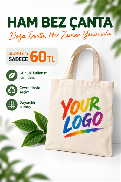 Doğa Dostu Düz Ham Bez Çanta 35X40 cm - Logonuza ve Markanıza Özel Baskılı