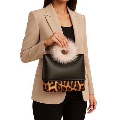 Leopar Desenli Luxury Seri Siyah Gözlük Kılıfı Gözlük Çantası