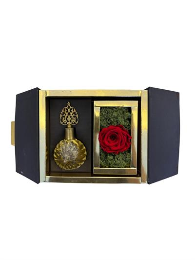 SOLMAYAN KIRMIZI  GÜL, DOĞAL YOSUN VE ÖZEL KUTULU TASARIM 100 ML HEDİYELİK PARFÜM SETİ